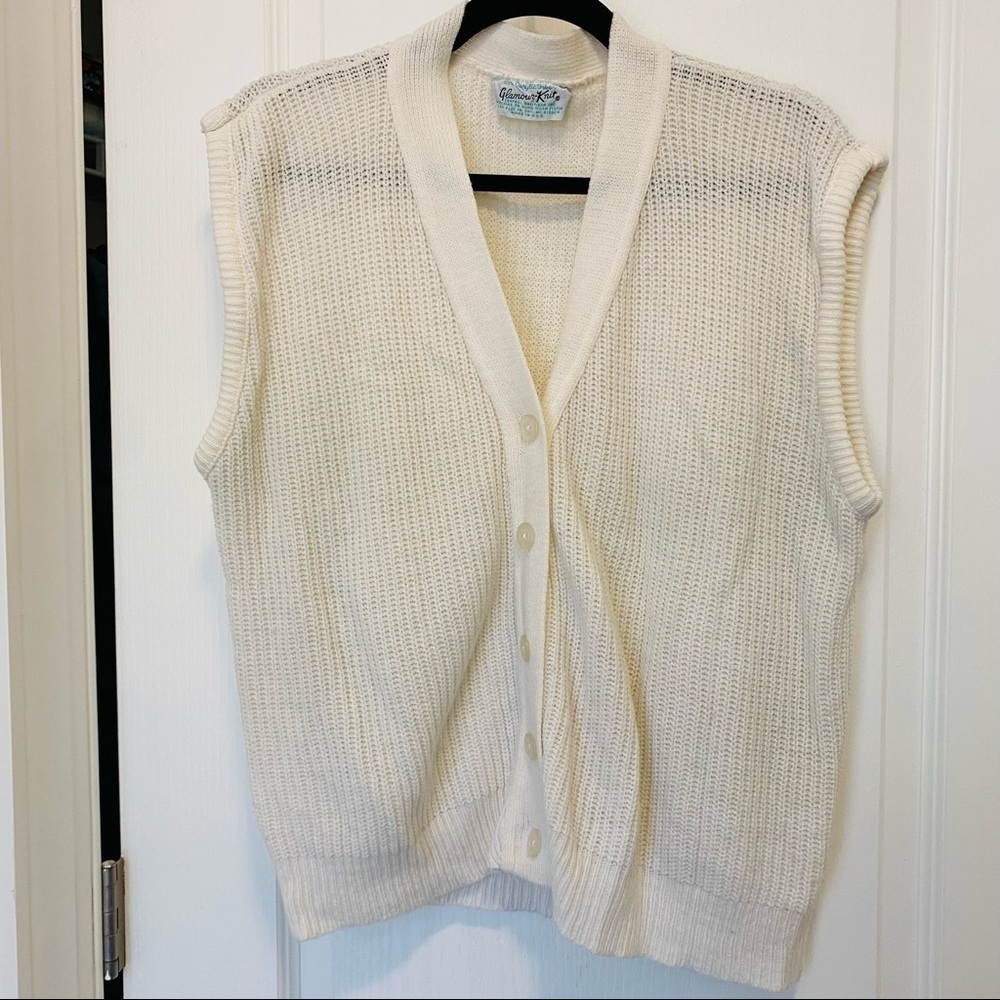 Vintage White Sweater Vest Cardigan Sweater Button Up Size Large - Picture 5 of 13